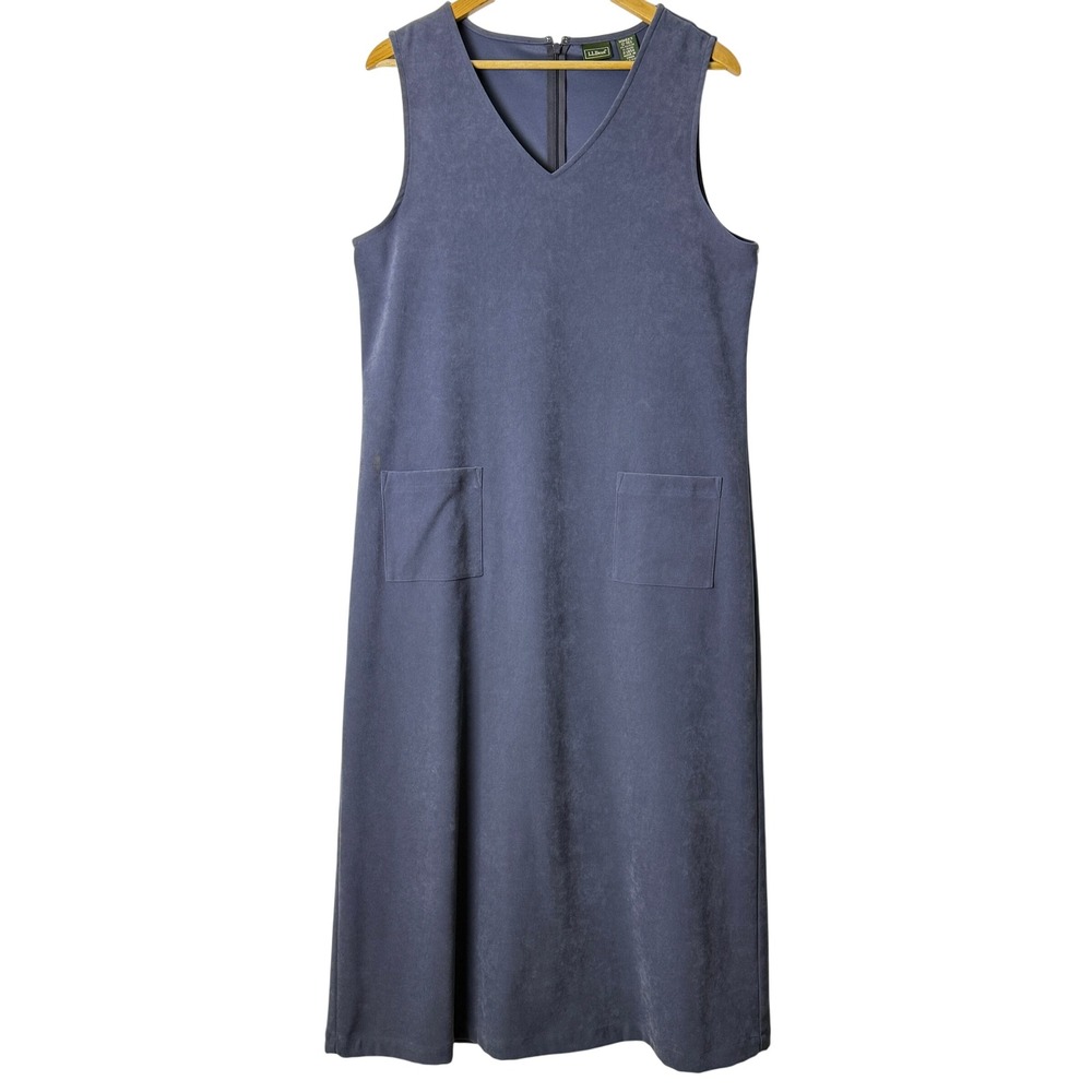 LL Bean Gray Maxi Dress Sleeveless Pockets V-Neck Modest Athleisure Lagenlook 12